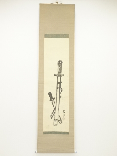 JAPANESE HANGING SCROLL / HAND PAINTED / SWORD / BY TAKESHIRO KANOKOGI